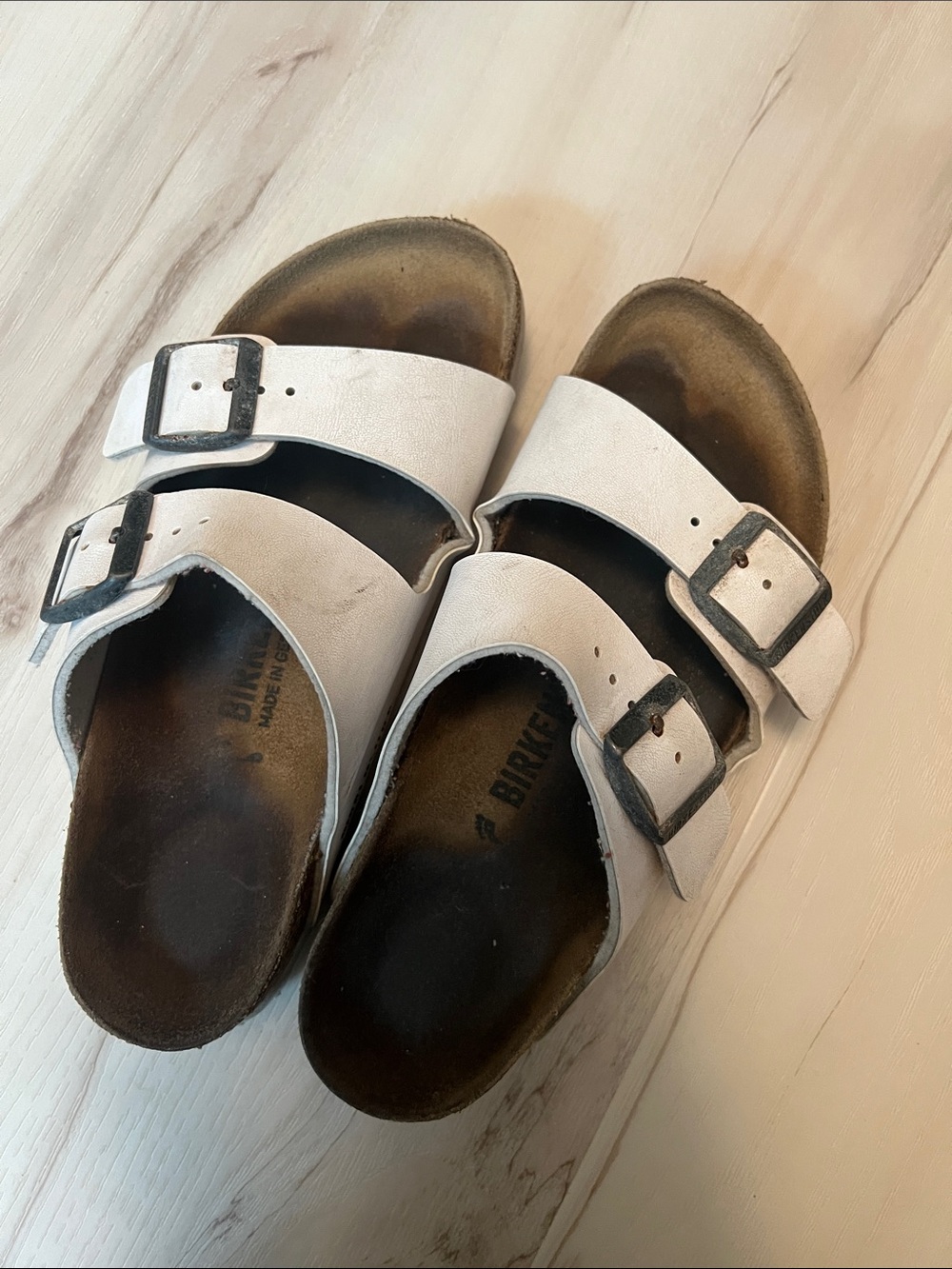 Birkenstock White Double Buckle Arizona Sandals